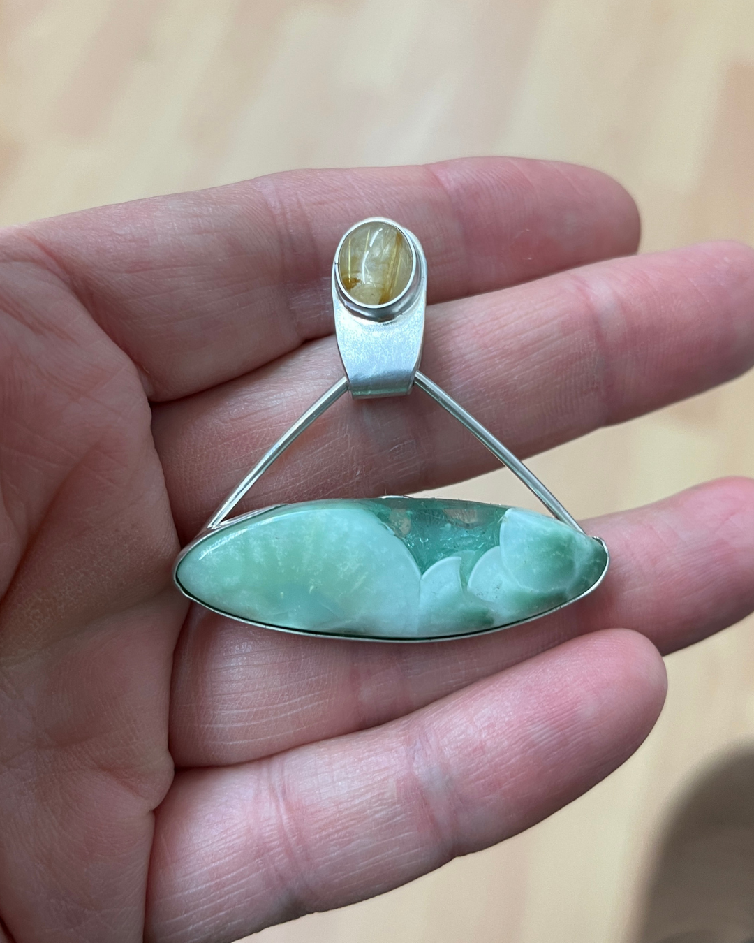 Colgante Saraswati hemimorphita y cuarzo rutilado (5)